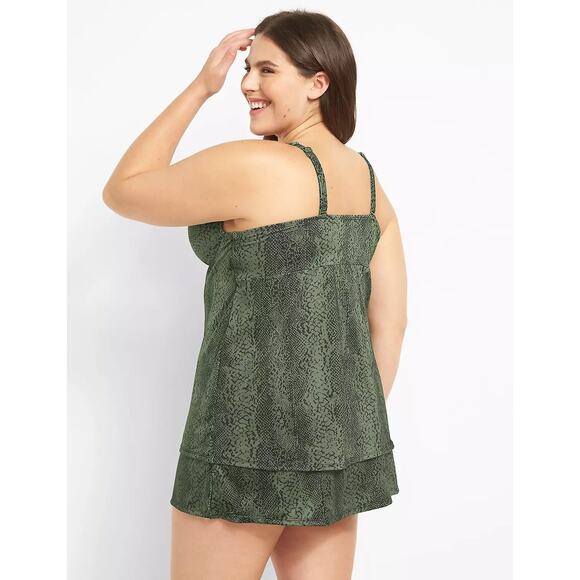 Cacique Green Black Python Snakeskin Underwire Tankini Swim Top 46DD 46 New - Picture 9 of 14